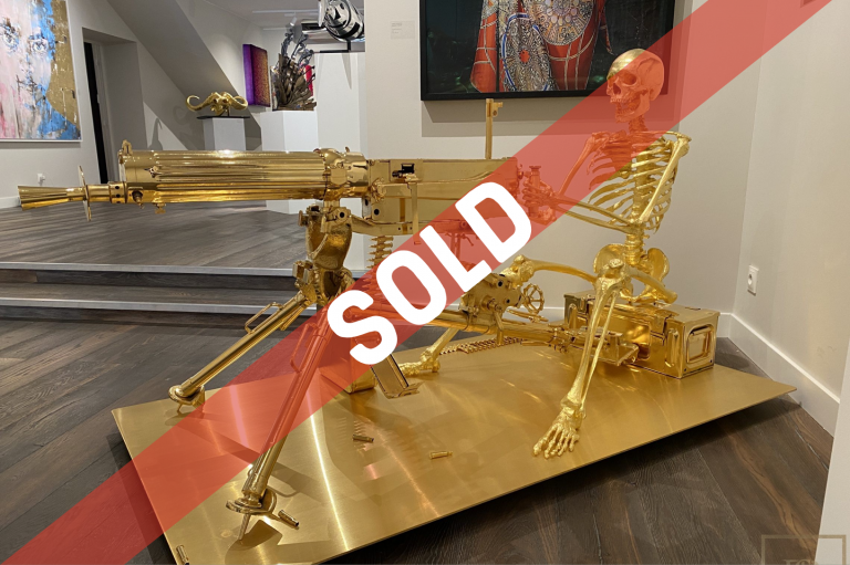 Sculpture Skeleton 24 carat gold "The Beautiful Art of War"- Stephen Cawston for sale For Super Rich