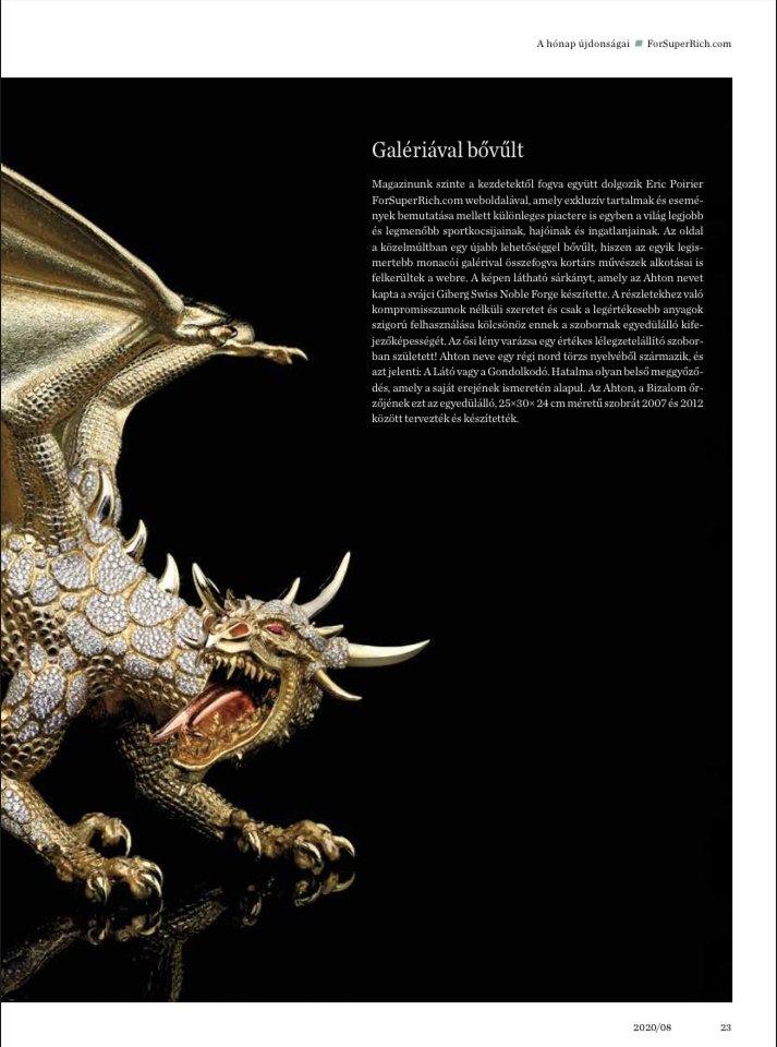 October 2020 - Publication ForSuperRich.com "AHTON Dragon Giberg" with our partner media Luxury Magazine Hungary