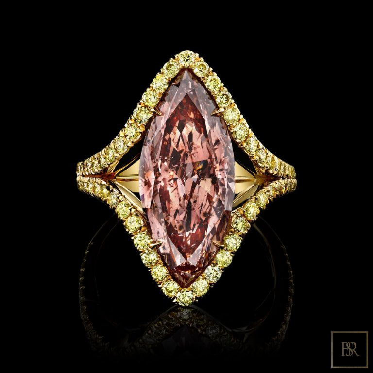 Jewelry, 5.43CT MARQUISE CUT FANCY INTENSE ORANGY PINK DIAMOND RING