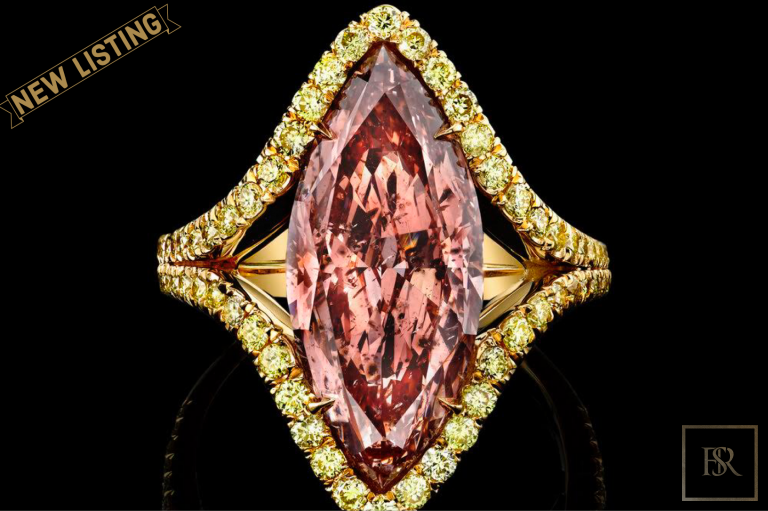 Jewelry, 5.43CT MARQUISE CUT FANCY INTENSE ORANGY PINK DIAMOND RING