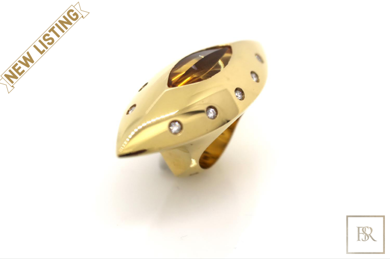 Jewelry, 18ct gold ring with Citrine and diamonds