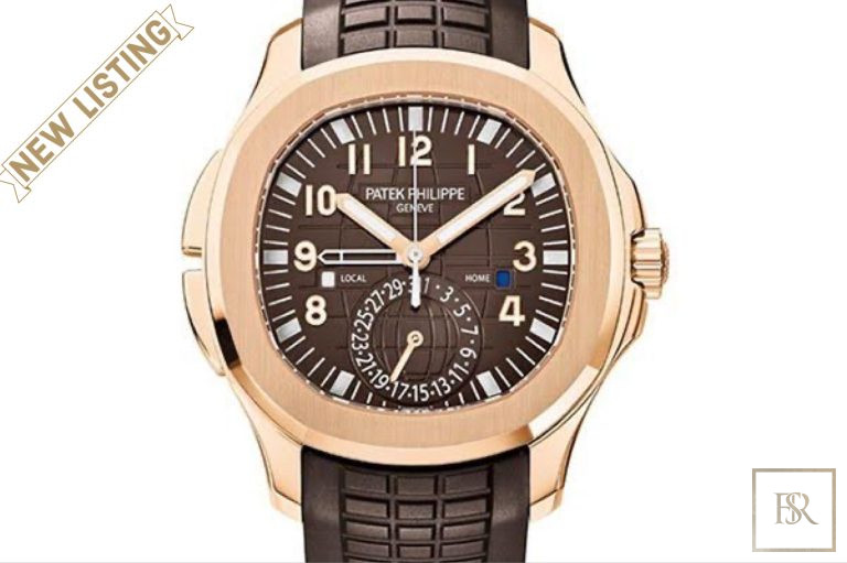 Watch, Patek Philippe Aquanaut 5164R-001 Brown Dial Travel Time 40.8mm 18k Rose Gold Brown Rubber Straps